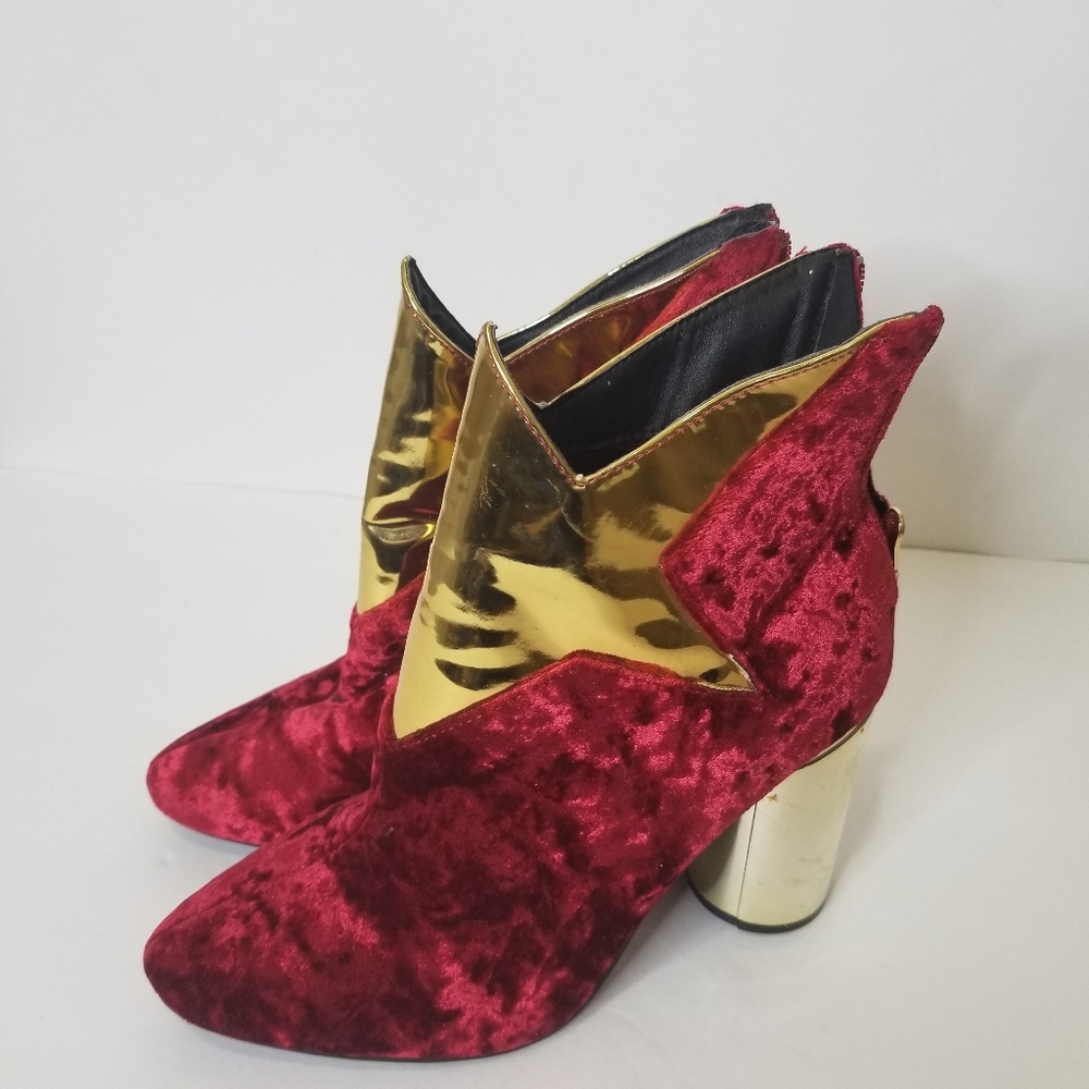 Red Velvet Gold Accent Women's  Superhero Ankle Boots